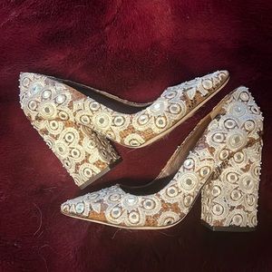 Tory Burch size 11 lace and mirror embellished pumps, not for the shy